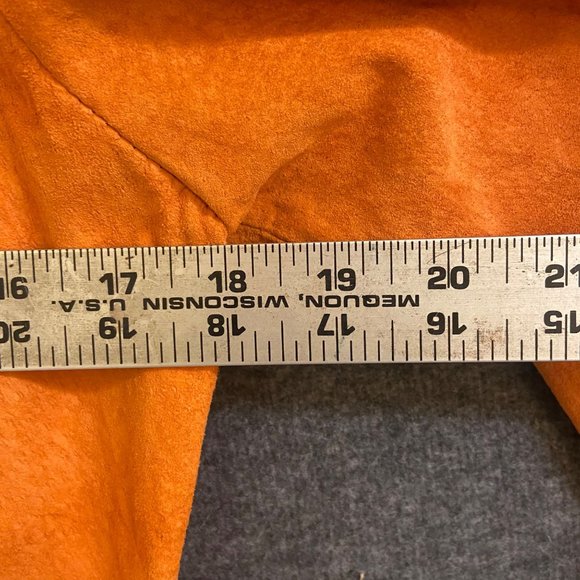 Coldwater Creek Shirt Women's Medium Orange 100% Leather Snap Closure Shacket - Picture 8 of 9